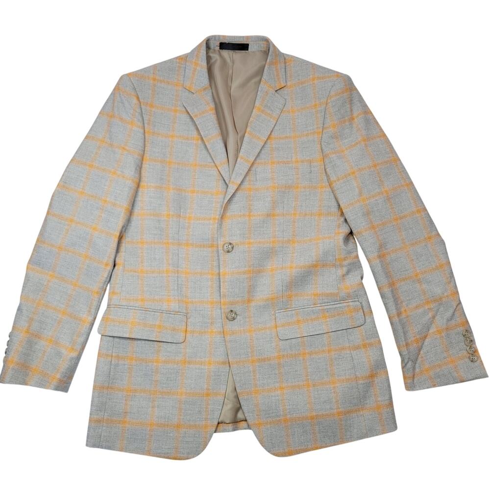 Vitali Tan Beige and Orange Plaid Windowpane Suit Sport Coat Blazer Men's 38R